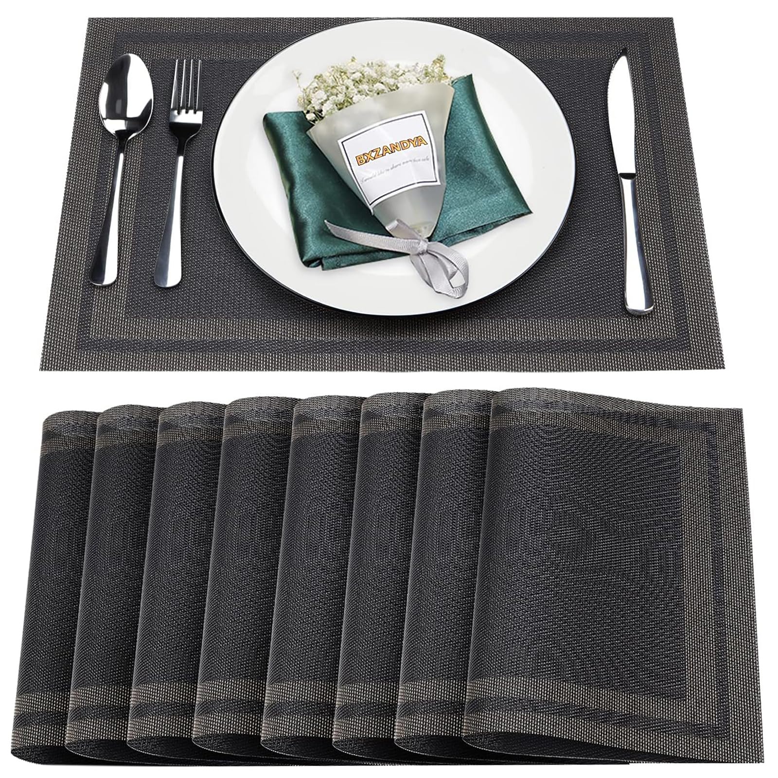 Amazon.com: Bxzandya Placemats Set of 8, Vinyl Woven Black Non
